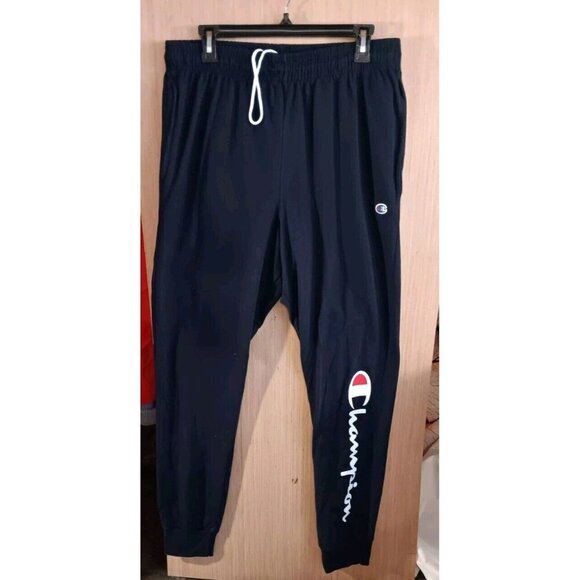 Champion (L) Mens Sweatpants Navy Joggers Stretch Logo Drawstring/ Elastic Waist - Picture 1 of 6